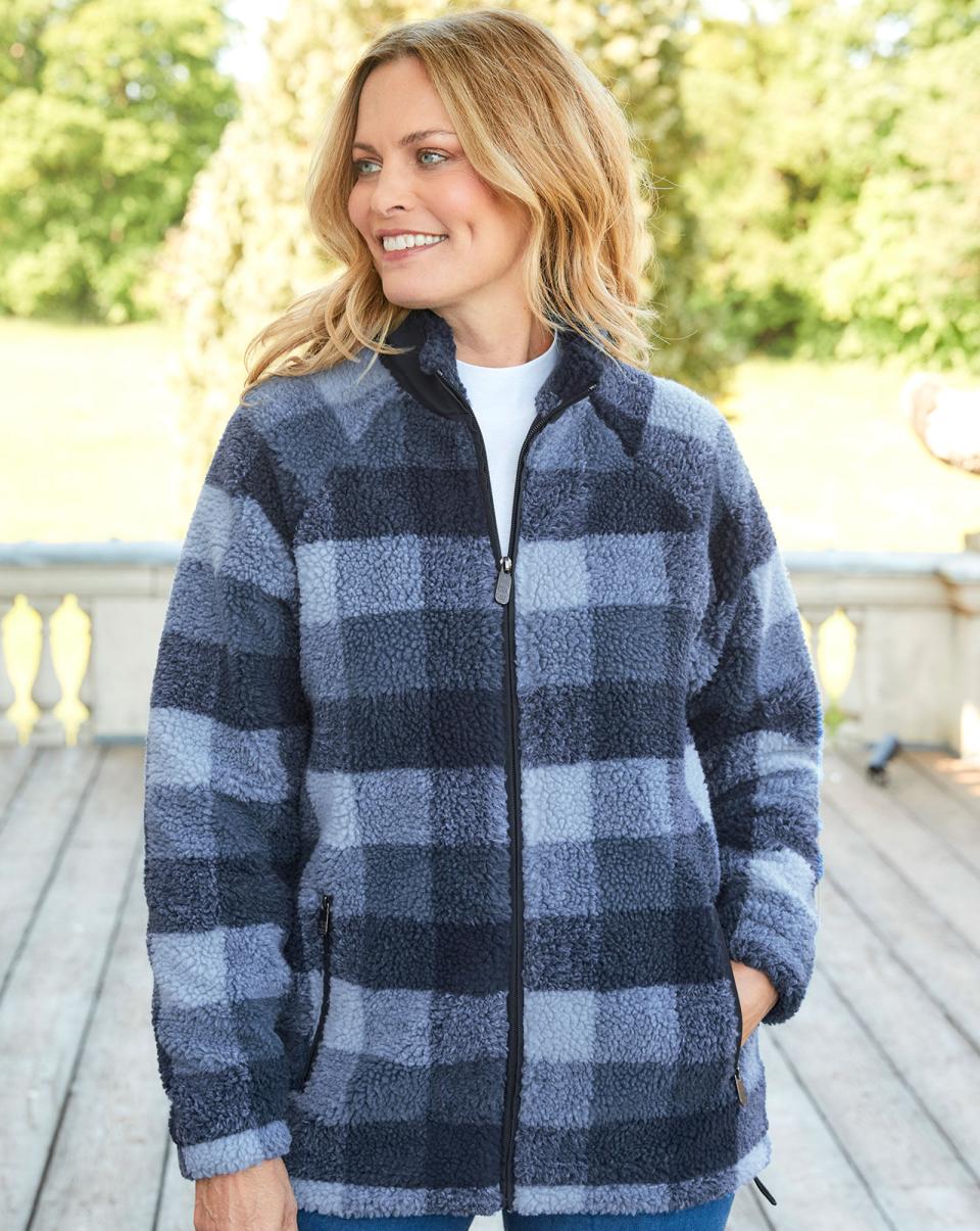 Discount Check Sherpa Fleece Jacket Coats & Jackets Mid Khaki Cotton Traders Women
