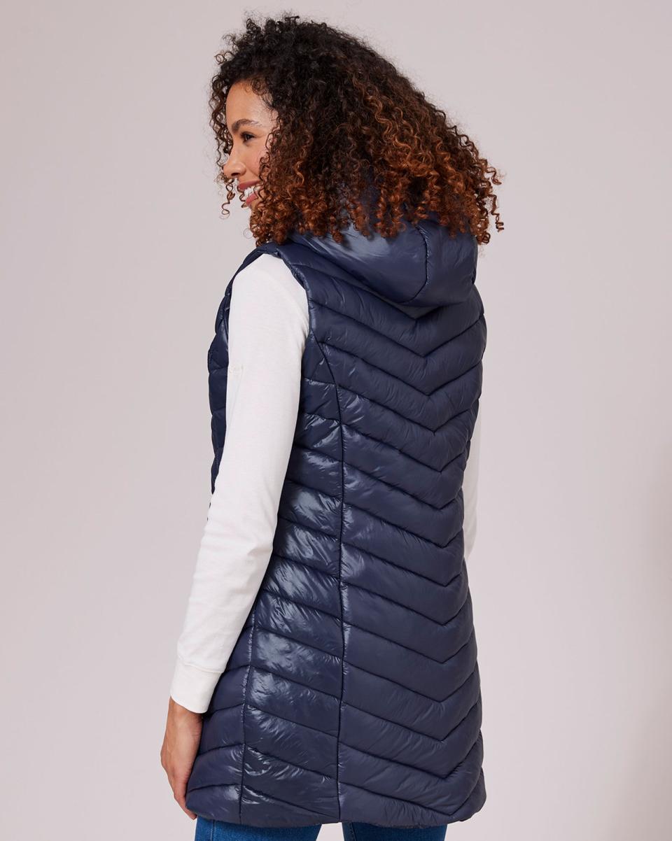 Longline Padded Hooded Gilet Cotton Traders Women Safe Coats & Jackets Navy - 1