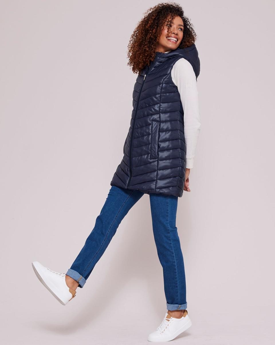Longline Padded Hooded Gilet Cotton Traders Women Safe Coats & Jackets Navy - 4