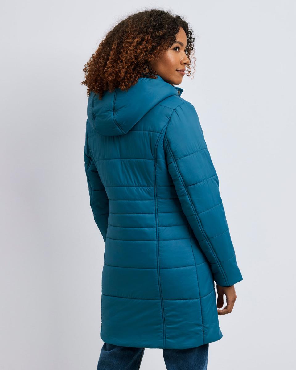 Women Cotton Traders Padded Hooded Jacket Economical Dark Teal Coats & Jackets - 1