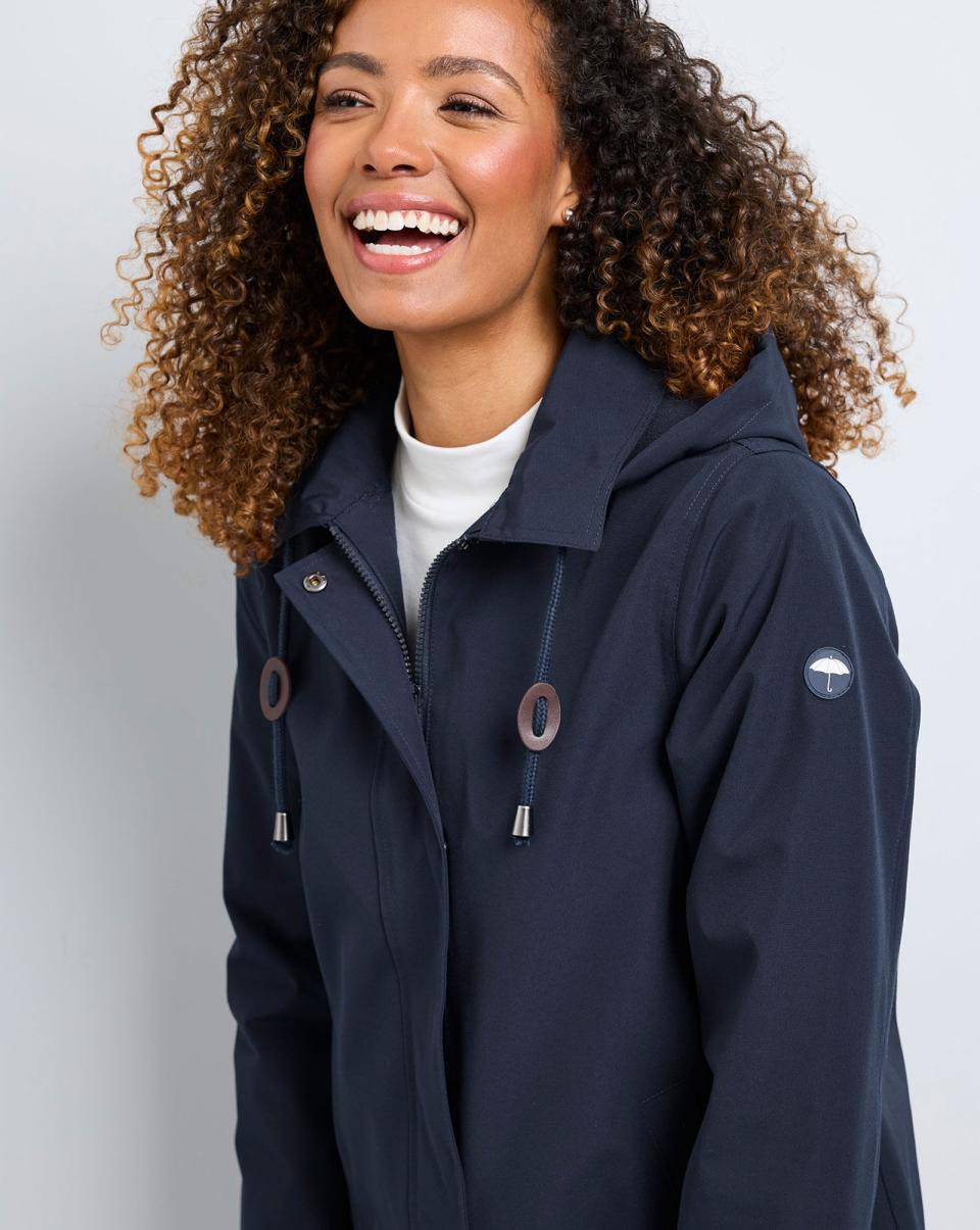 Coats & Jackets Longline All-Weather Fleece-Lined Waterproof Coat Cotton Traders Navy Women Robust - 2