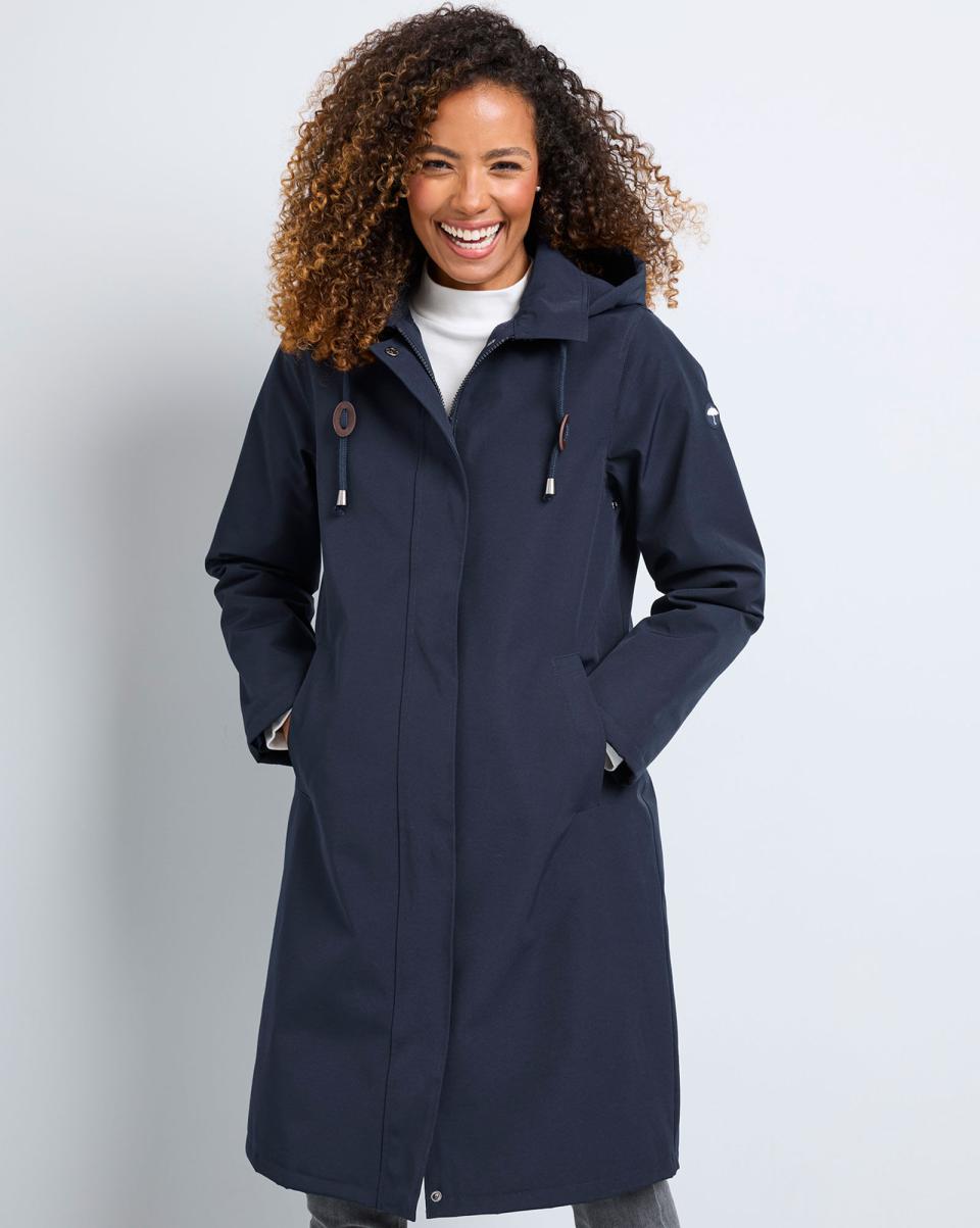 Coats & Jackets Longline All-Weather Fleece-Lined Waterproof Coat Cotton Traders Navy Women Robust