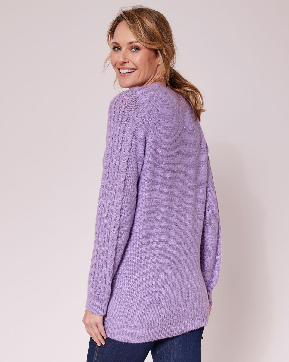 Sleek Soft Violet Women Cotton Traders Fleck Longline Cardigan Knitwear - 1