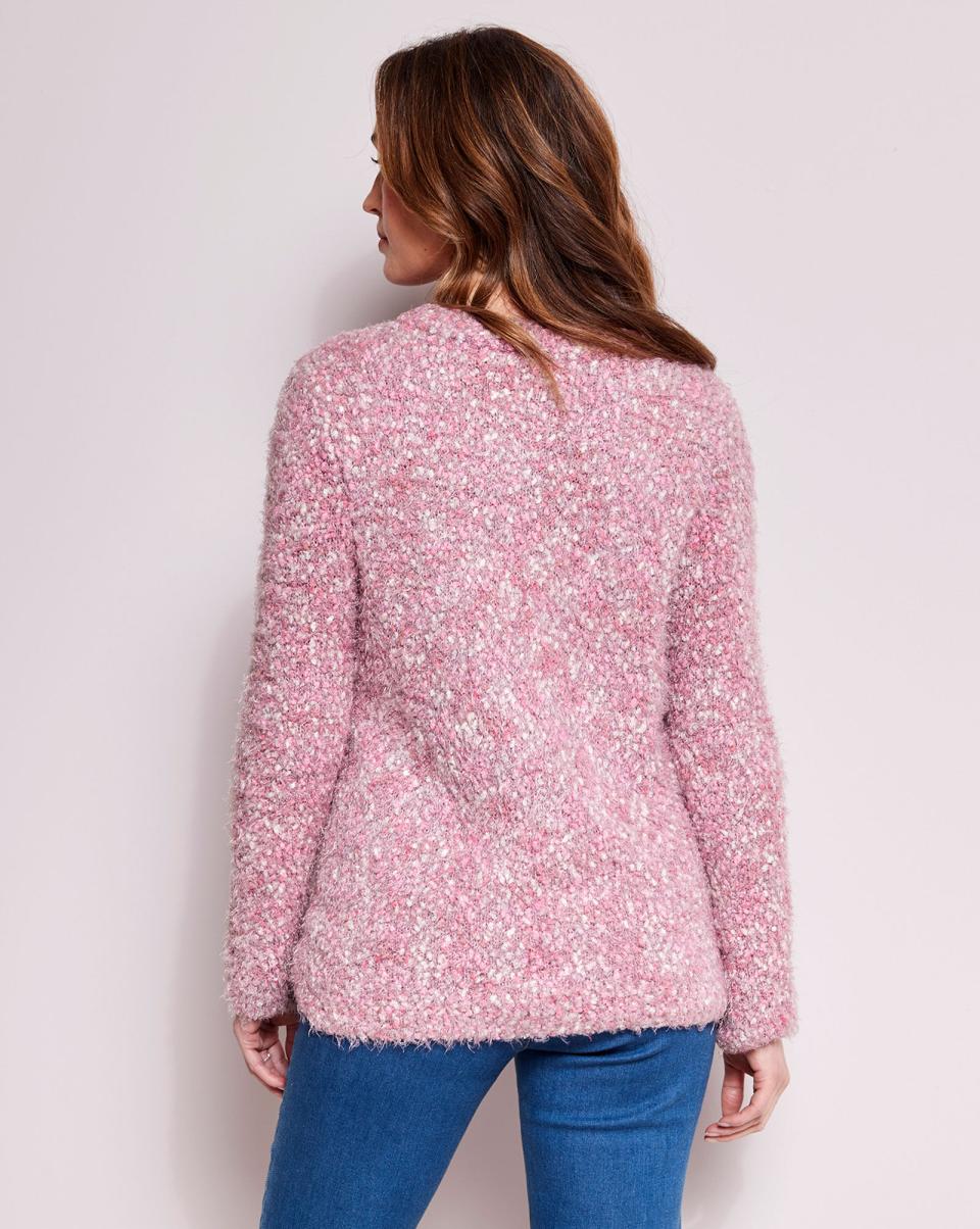 Women Cotton Traders Pink Blush Eyelash Yarn Crew Neck Jumper Cheap Knitwear - 1