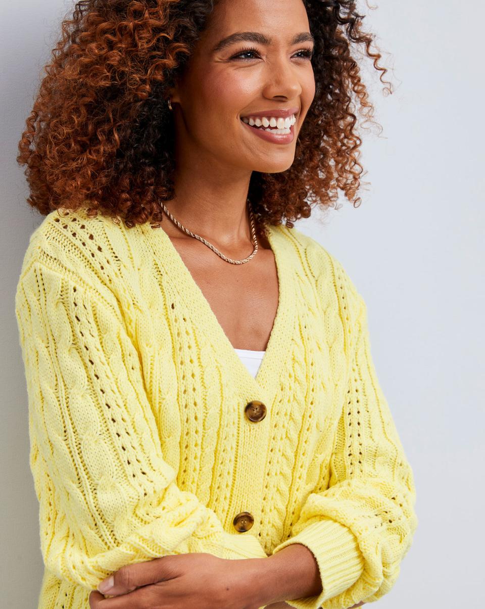 Cotton Traders Knitwear Women Daffodil Cut-Price On-Point Pointelle Cardigan - 1