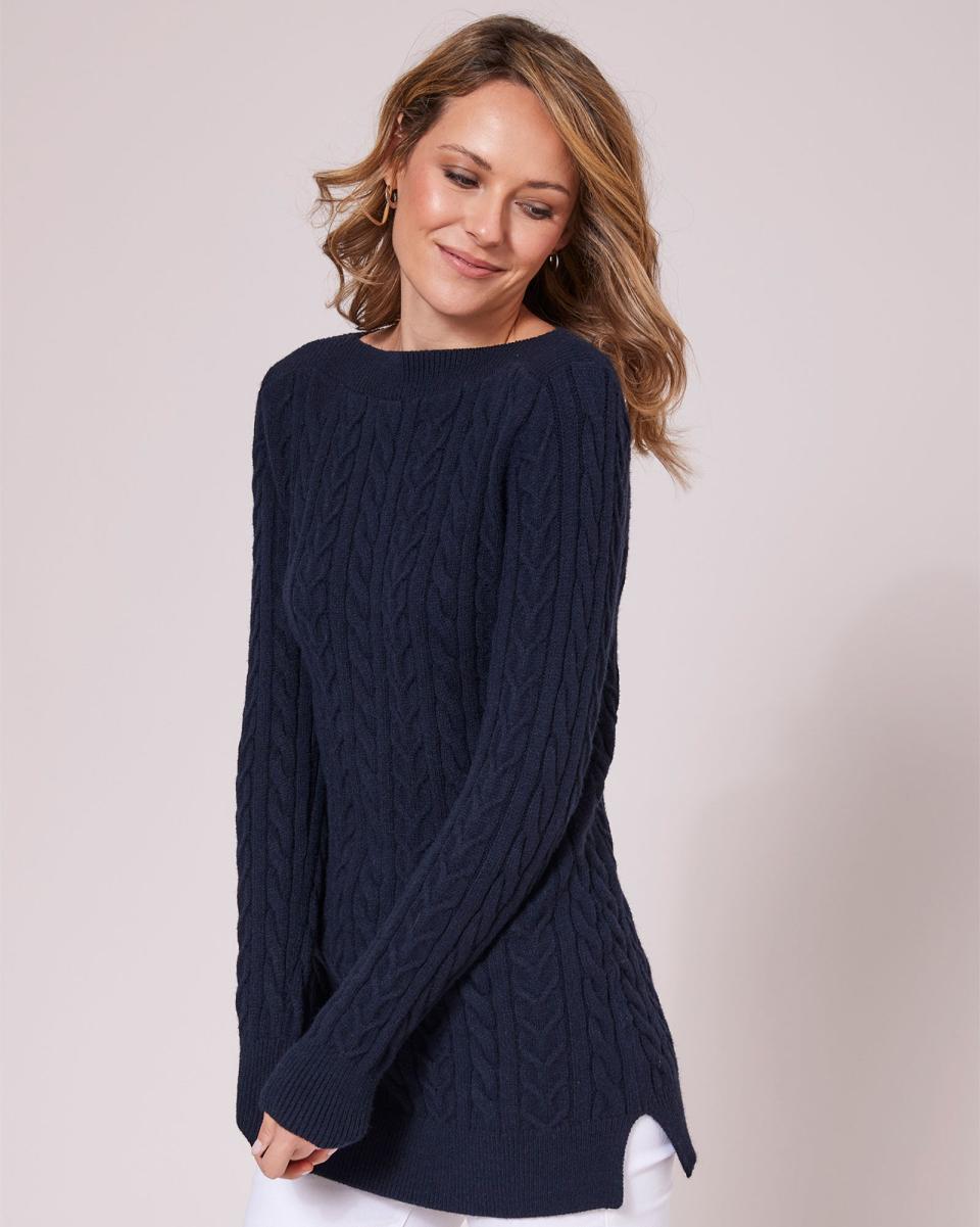 Knitwear Navy Cutest Cable Boat Neck Tunic Fashionable Women Cotton Traders - 4