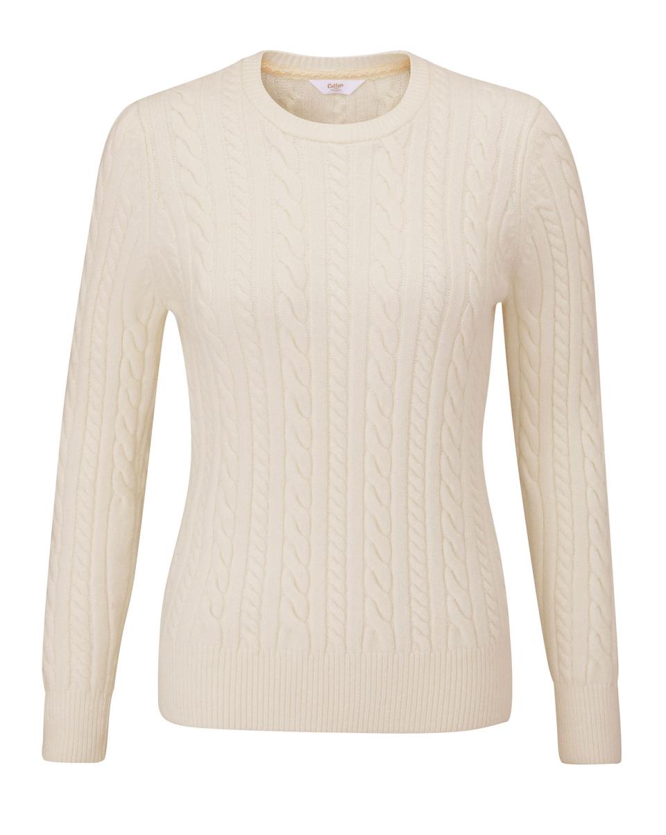 Cutest Cable Crew Neck Jumper Knitwear Cream Women Top-Notch Cotton Traders - 4