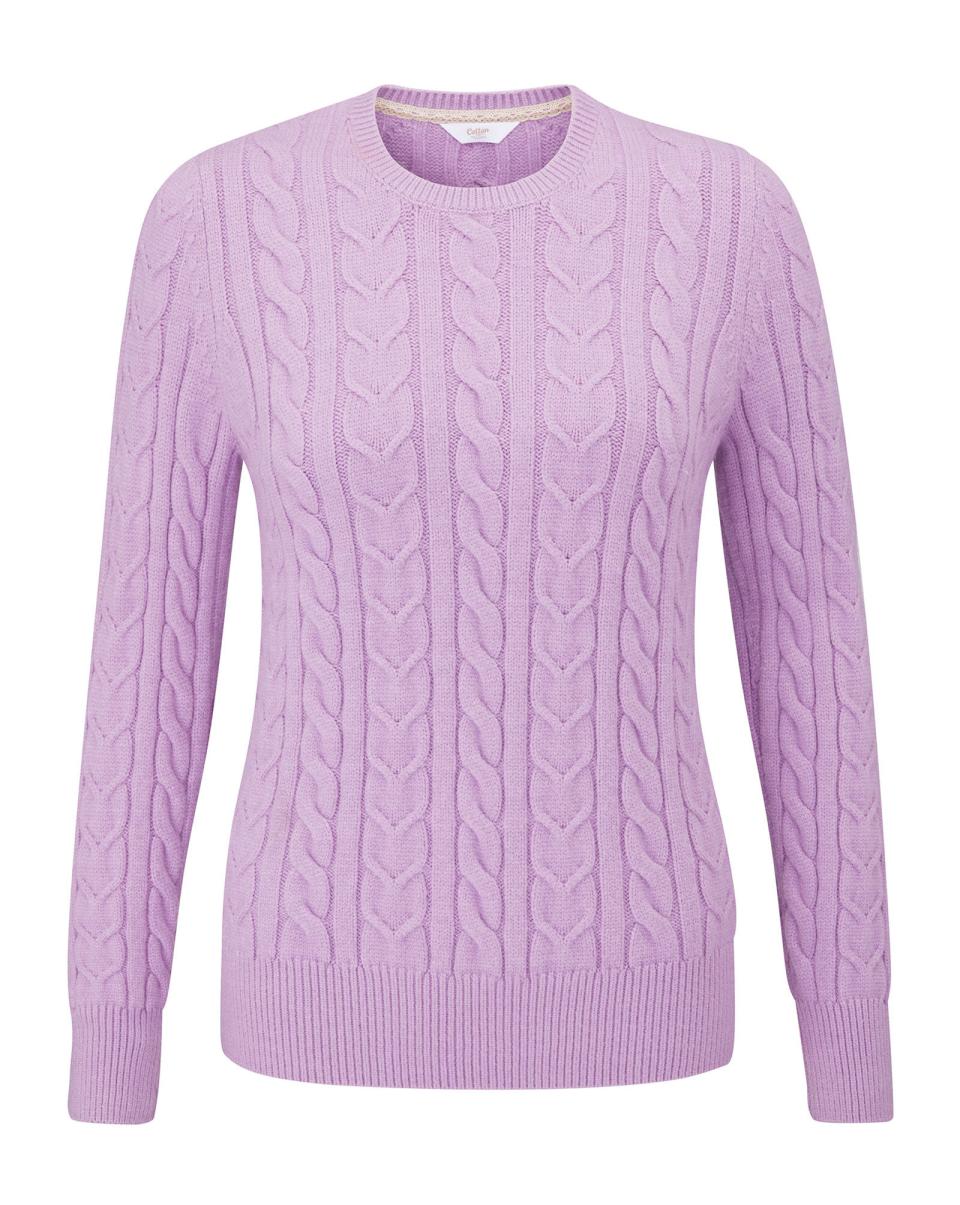 Lilac Pink Affordable Knitwear Cutest Cable Crew Neck Jumper Women Cotton Traders - 2