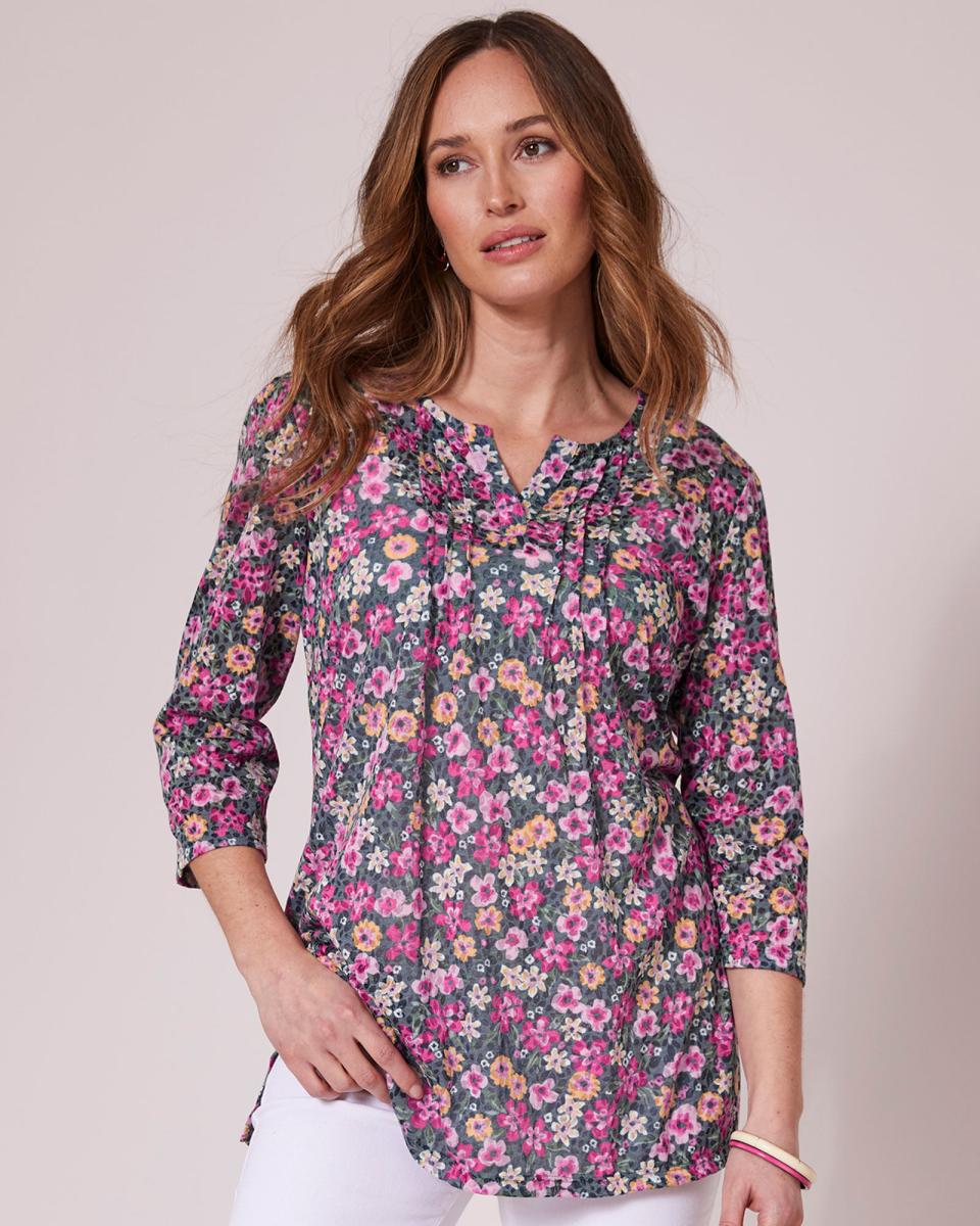 Cotton Traders 2024 Navy Shirts & Blouses ¾ Sleeve Burnout Print Jersey Tunic Women - 2
