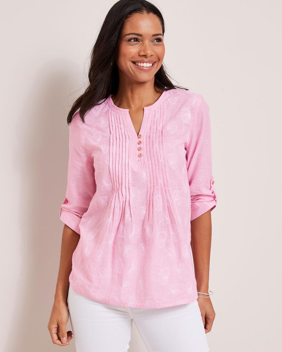 Shirts & Blouses Petal Pink Free Women Embroidered Pintuck Blouse Cotton Traders