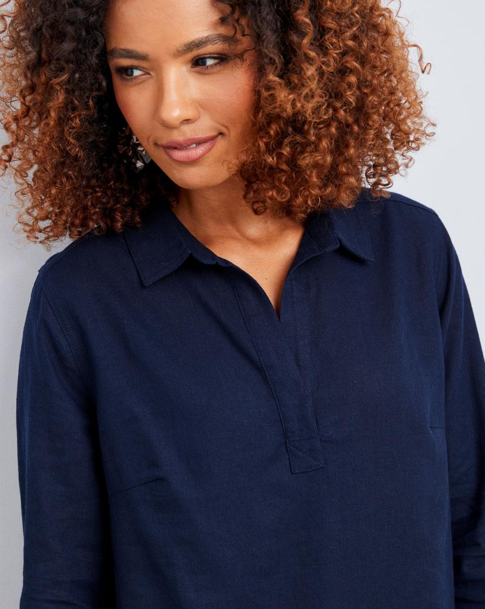 Shirts & Blouses Palma ¾ Sleeve Linen-Blend Overshirt Versatile Cotton Traders Navy Women - 1