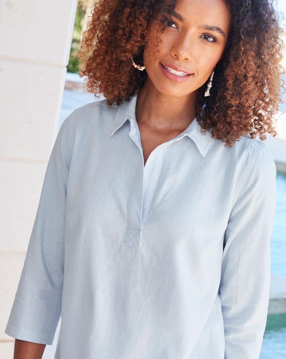 Shirts & Blouses Palma ¾ Sleeve Linen-Blend Overshirt Versatile Cotton Traders Navy Women - 3