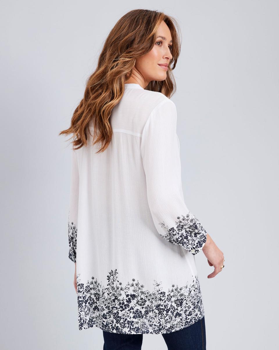 Romantic Printed Crinkle Tunic Shirts & Blouses Intuitive Women Cotton Traders Ivory - 1