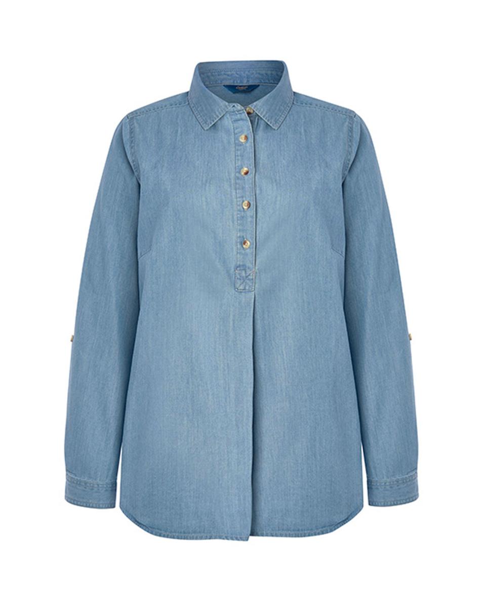 Shirts & Blouses Women Cotton Traders Indigo In-The-Detail Long Sleeve Denim Tunic Sleek - 4