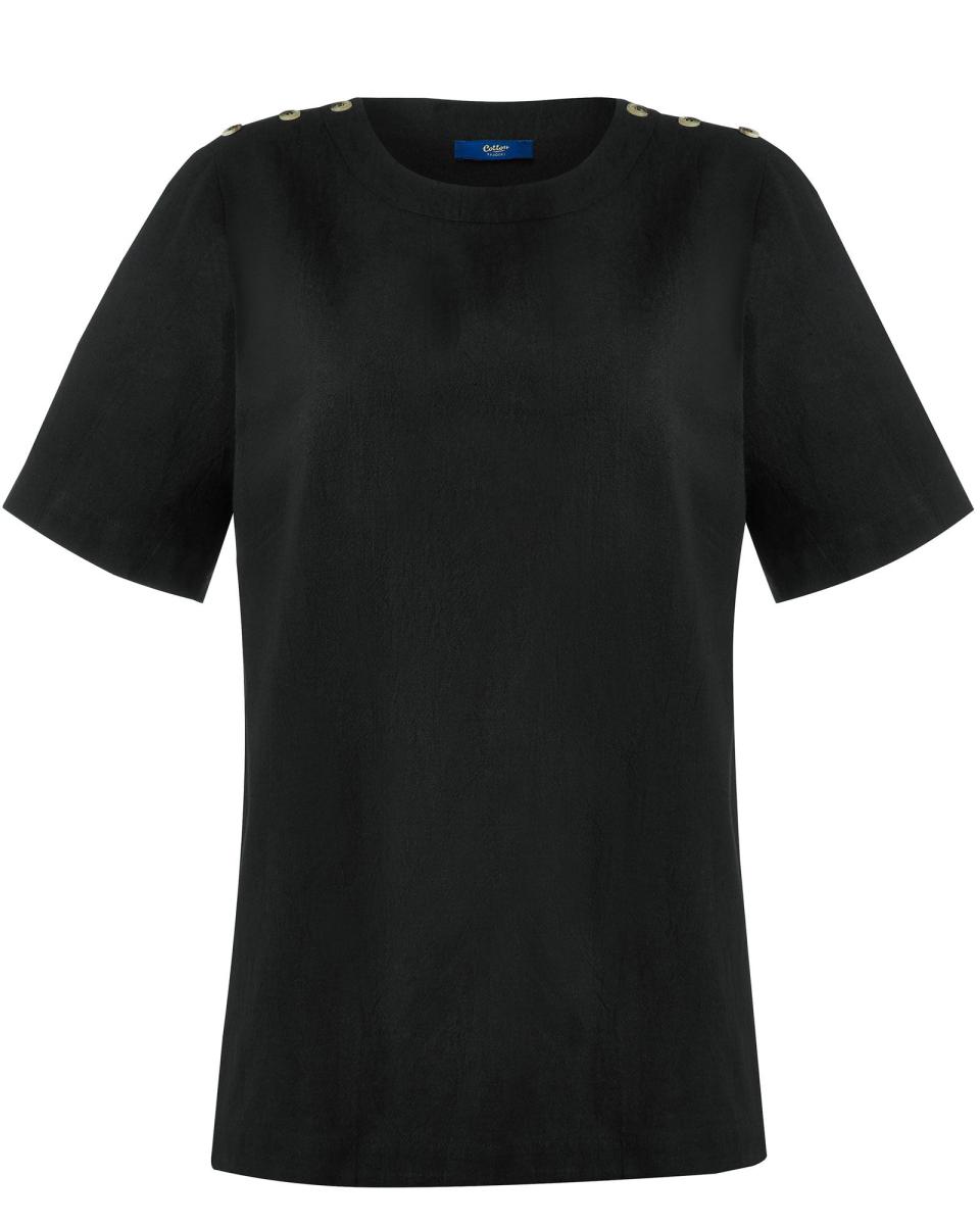 Shirts & Blouses Cotton Traders Black Women Functional Cotton-Linen Button Detail Top - 2
