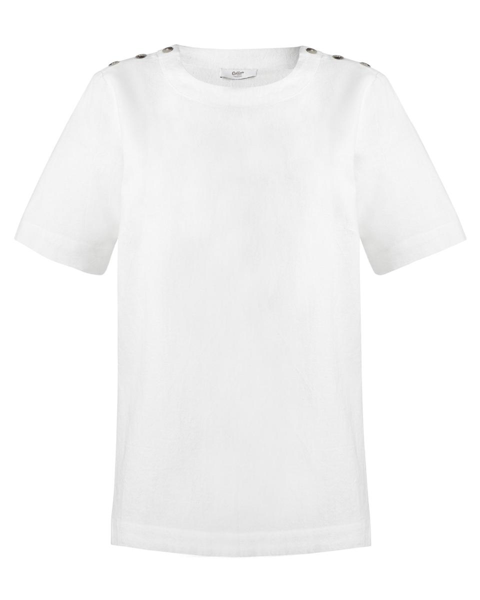 Shirts & Blouses Pure Women Cotton-Linen Button Detail Top Cotton Traders White - 1