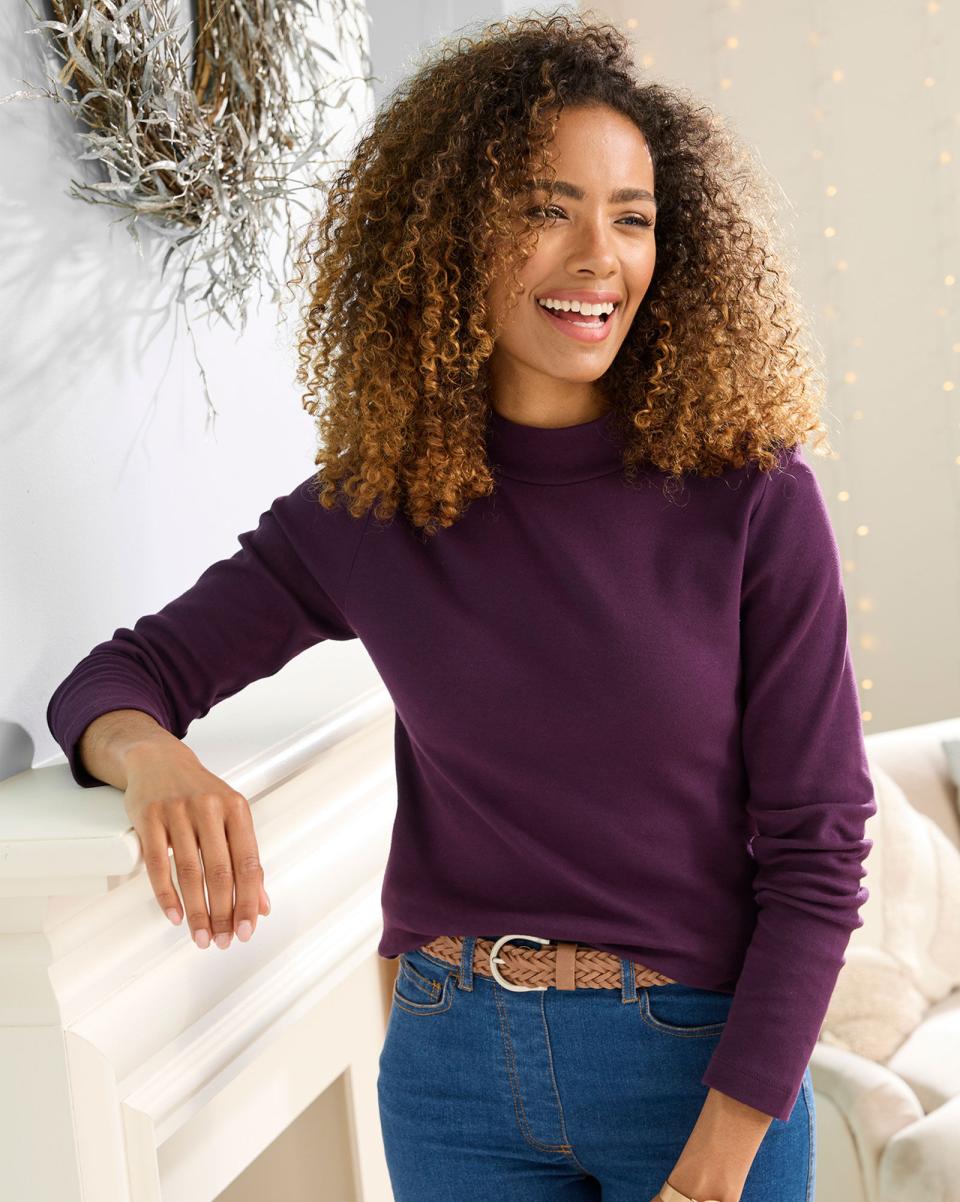 Winter Berry Women Cosy-Up Long Sleeve Turtleneck Top Introductory Offer Cotton Traders Tops & T-Shirts - 1