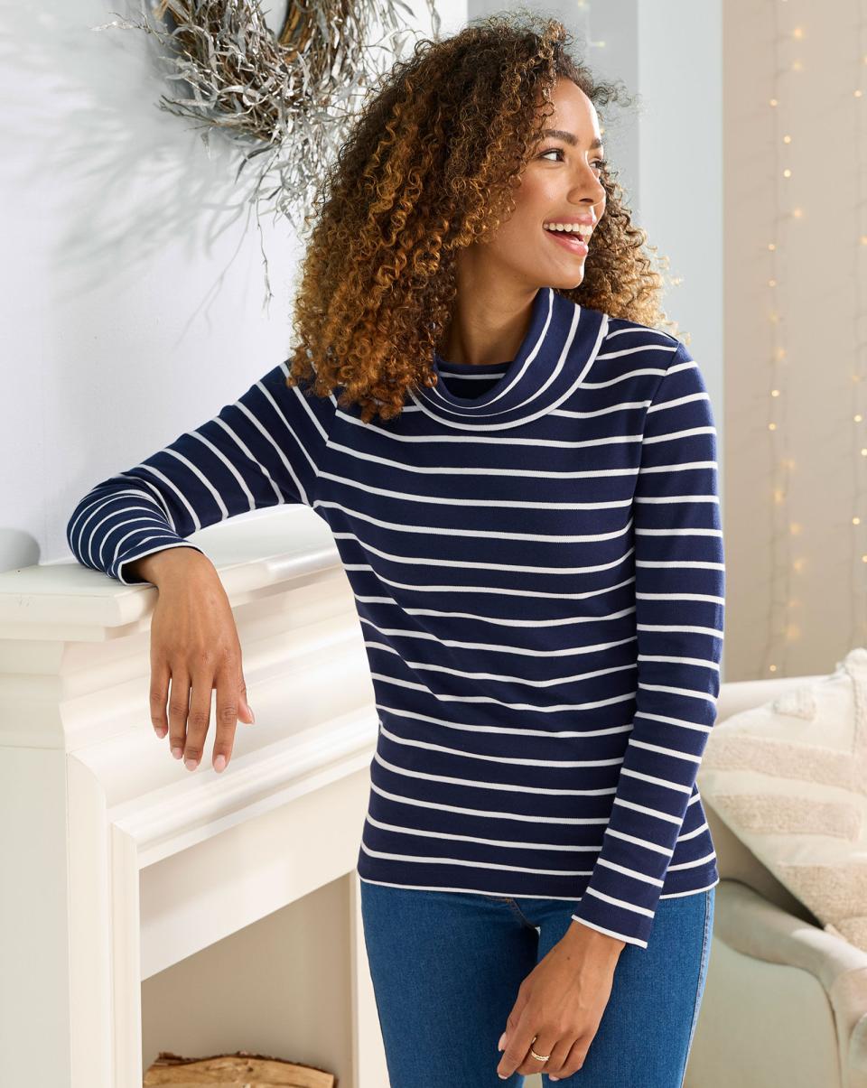 Cotton Traders Accessible Tops & T-Shirts Cosy-Up Long Sleeve Cowl Neck Top Women Stripe - 2