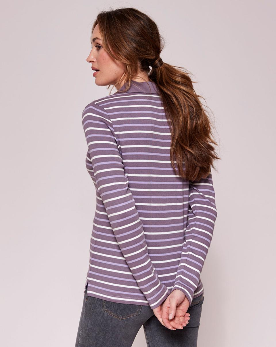 Wrinkle Free Long Sleeve Stripe Polo Top Cotton Traders Tops & T-Shirts Women Dark Grape Fashionable - 1