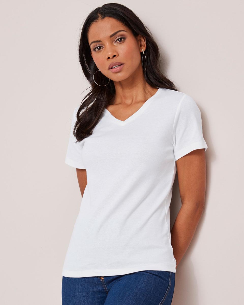 Wrinkle Free Short Sleeve V-Neck Top Pink Rose Cotton Traders Women Tops & T-Shirts Versatile - 2