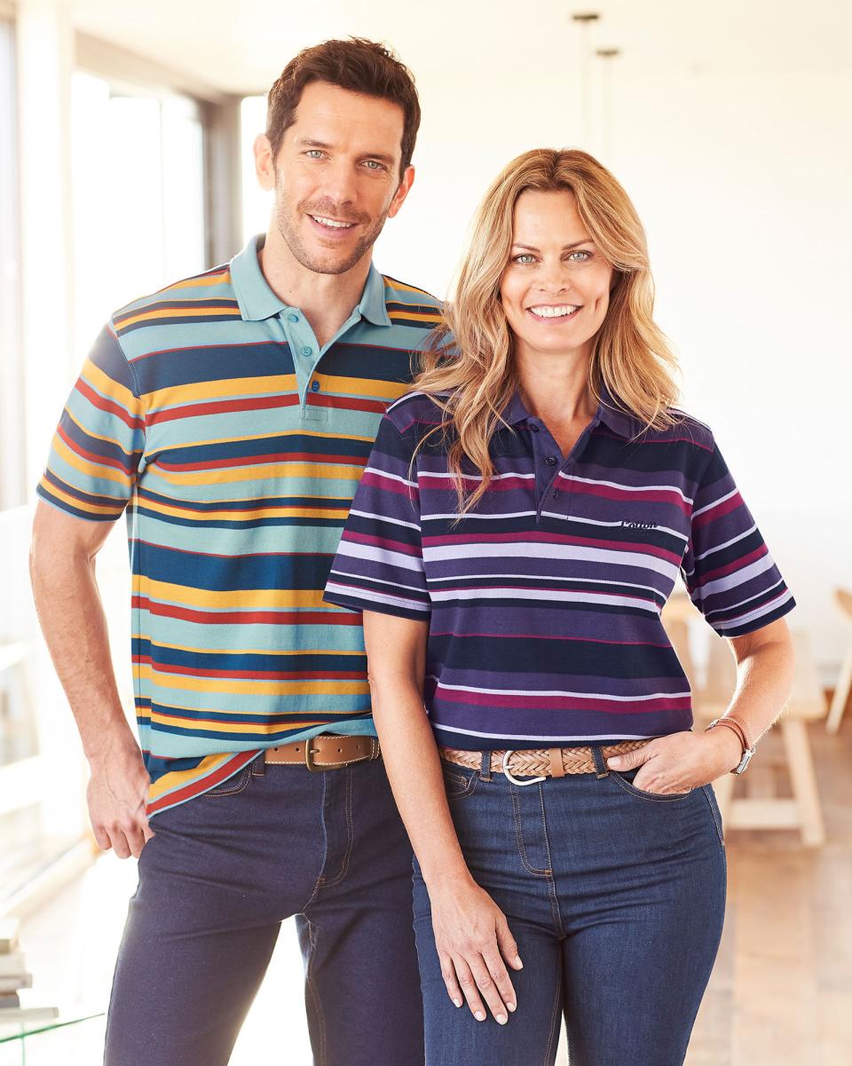 Women Tops & T-Shirts Dependable Cotton Traders Short Sleeve Stripe Polo Shirt - 2