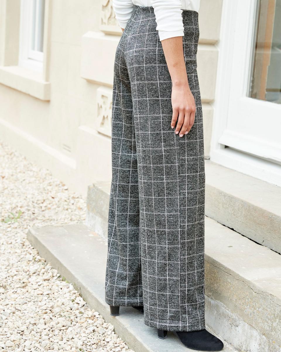 Pull-On Check Wide-Leg Trousers Trousers Dark Grey Cotton Traders Women Ignite - 2