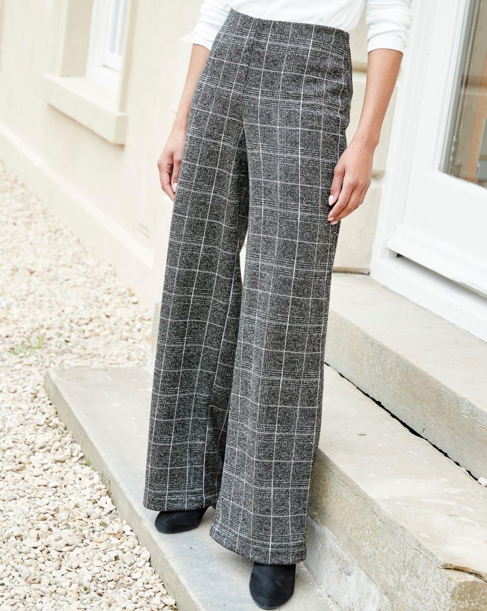 Pull-On Check Wide-Leg Trousers Trousers Dark Grey Cotton Traders Women Ignite - 3