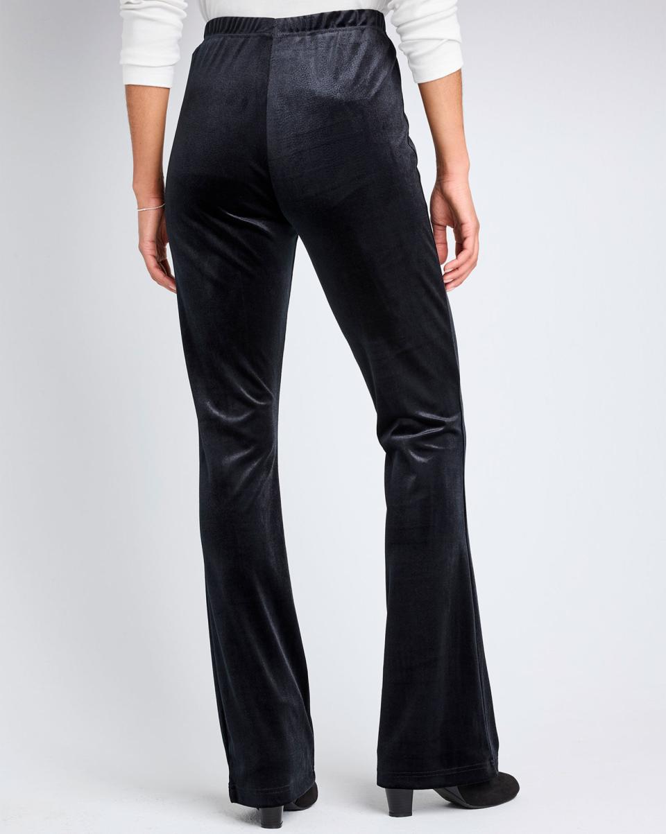 Cotton Traders Trousers Velour Slim Flare Pull-On Stretch Trousers Women Exquisite Black - 1