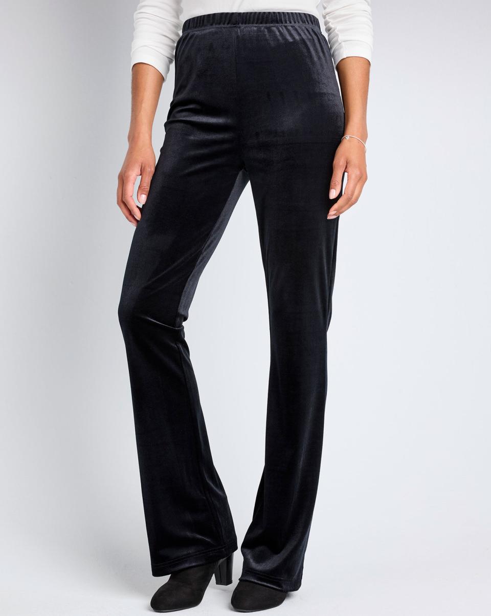 Cotton Traders Trousers Velour Slim Flare Pull-On Stretch Trousers Women Exquisite Black
