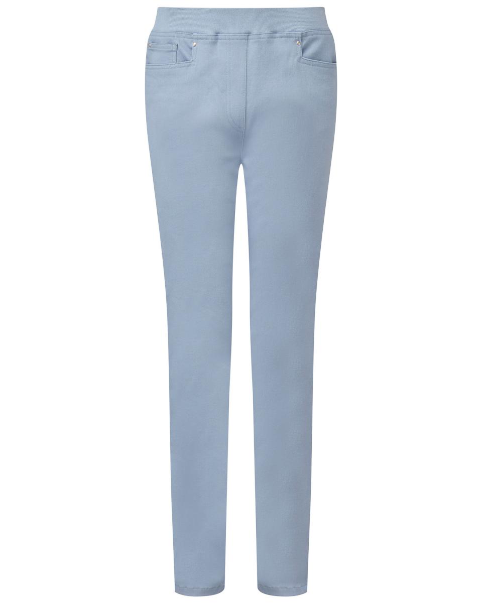 Pale Blue Eco-Friendly Premium Pull-On Rib Waist Twill Jeans Women Cotton Traders Trousers - 1