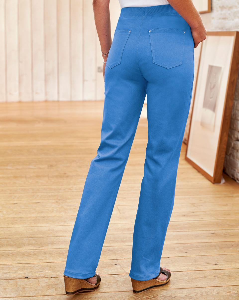 Pale Blue Eco-Friendly Premium Pull-On Rib Waist Twill Jeans Women Cotton Traders Trousers - 4