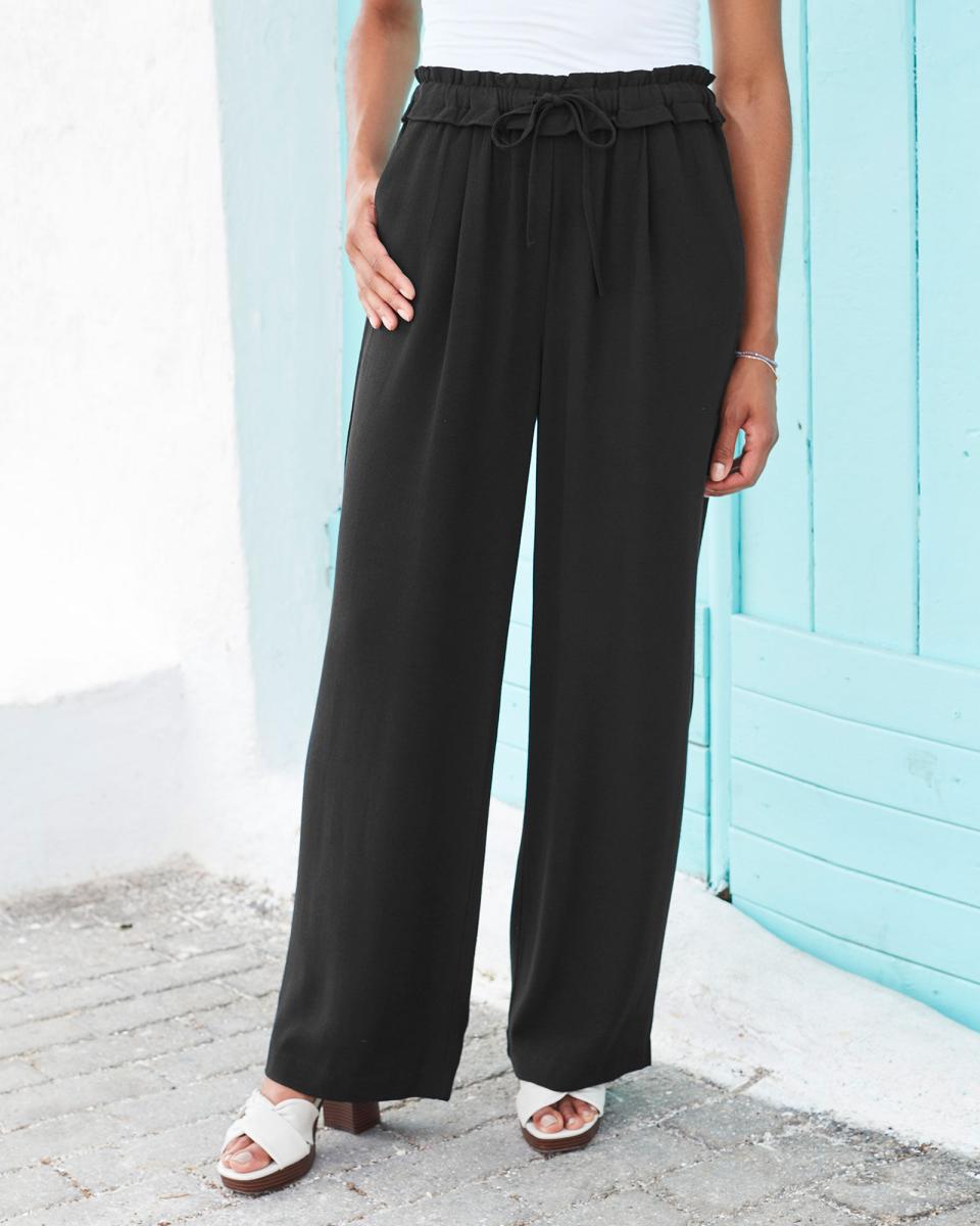 Women Classic Helena Wide-Leg Pull-On Trousers Trousers Cotton Traders Black - 1
