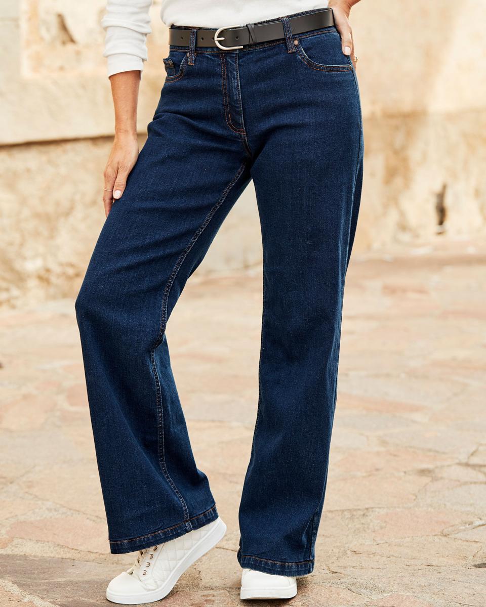 Jeans Cotton Traders Women Discount Extravaganza Indigo Wide-Leg Stretch Jeans - 1