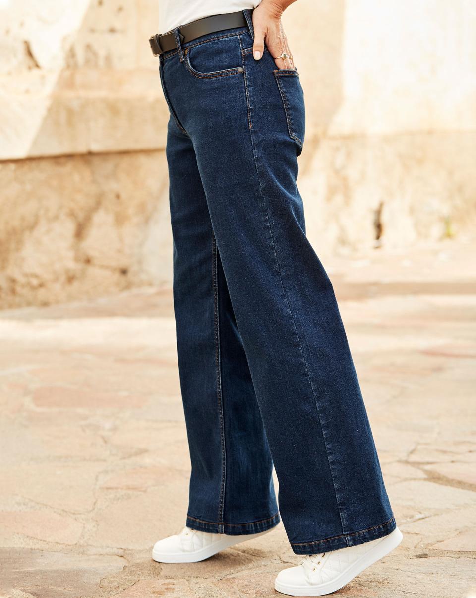 Jeans Cotton Traders Women Discount Extravaganza Indigo Wide-Leg Stretch Jeans - 2