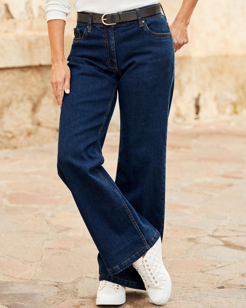 Jeans Cotton Traders Women Discount Extravaganza Indigo Wide-Leg Stretch Jeans - 4