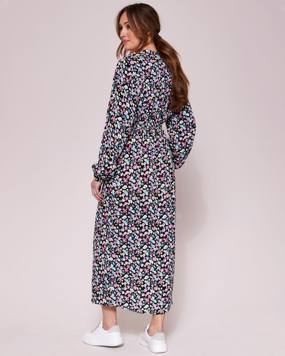 Tie-Waist Print Maxi Dress Cotton Traders Women Black Outlet Dresses - 1