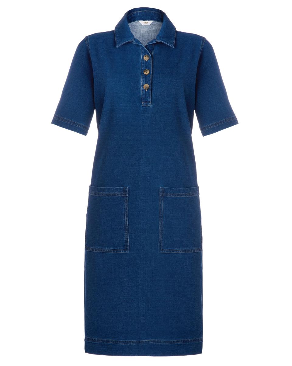 Generate Cotton Traders Dresses Women Lightwash Denim Daisy Short Sleeve Jersey Denim Midi Dress - 4