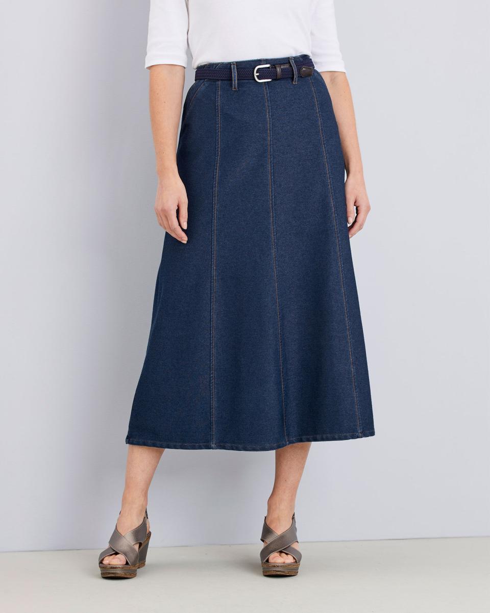 Cream Cotton Traders Skirts Women Jersey Denim Pull-On Maxi Skirt Timeless - 4