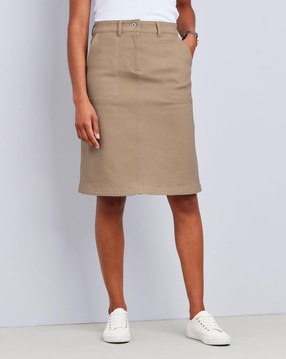 Women Skirts Stretch Twill Knee-Length Skirt Blowout Pale Camel Cotton Traders