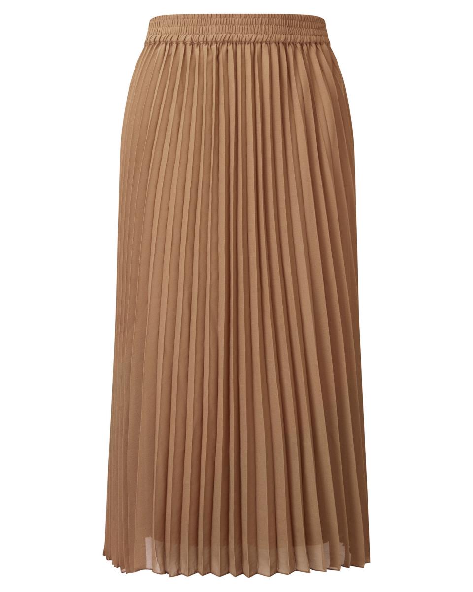 Camel Sleek Cotton Traders Skirts Swishy Pleated Midi Skirt Women - 1