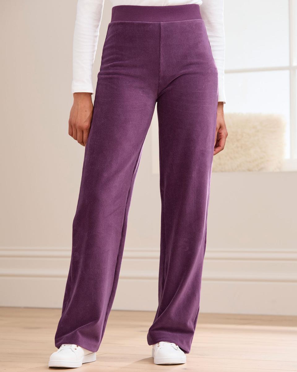 Plum Cotton Traders Women Loungewear Wide-Leg Jersey Cord Stretch Pull-On Trousers Top