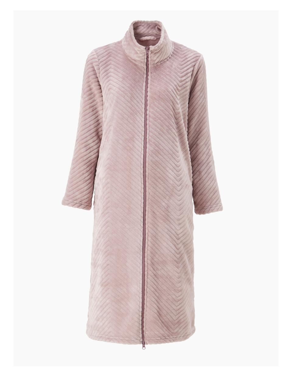 Women Cotton Traders Nightwear Fluffy Zip-Front Dressing Gown User-Friendly Pink Heather - 3