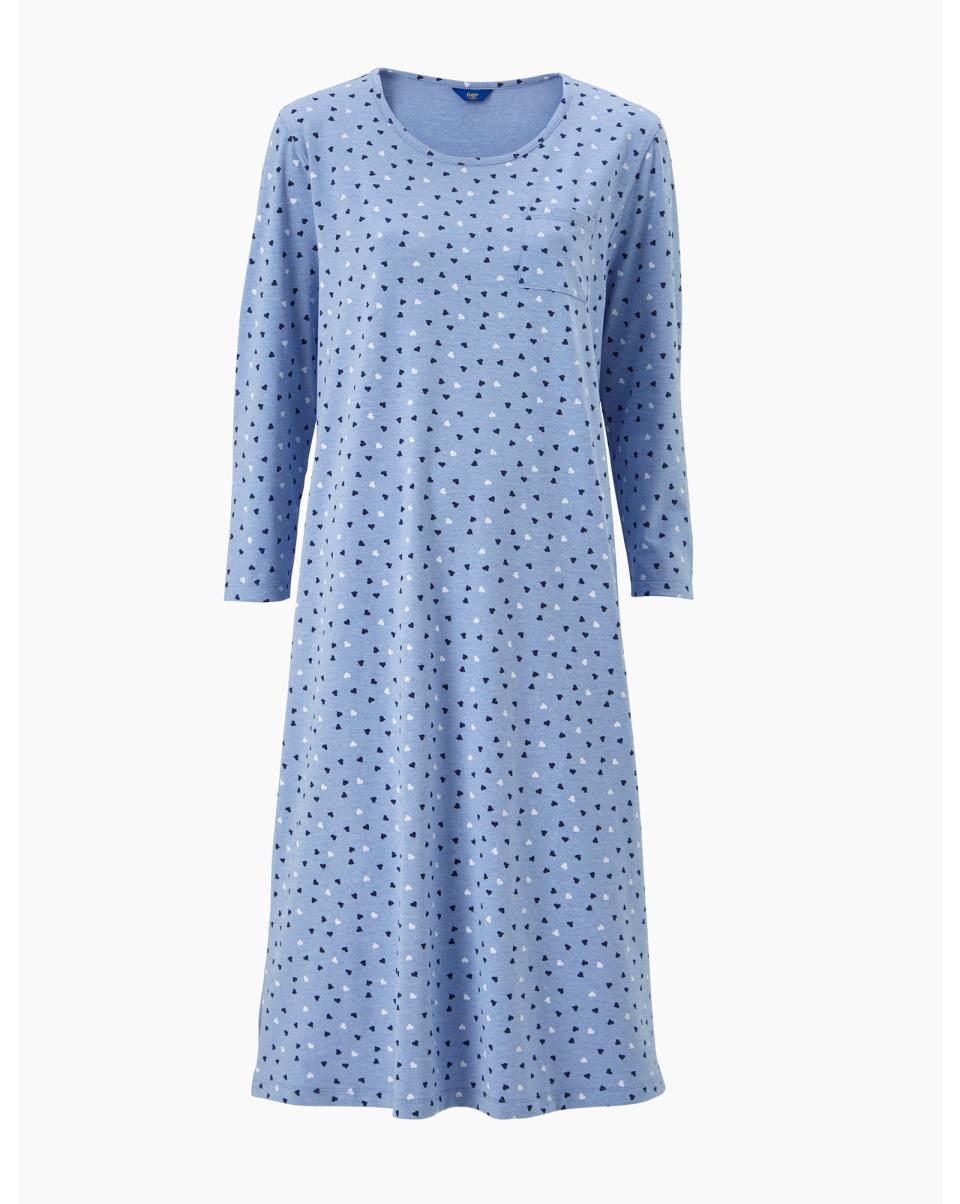 Cotton Traders Nightwear Women Dynamic Long Sleeve Crew Neck Print Nightdress Light Blue - 1