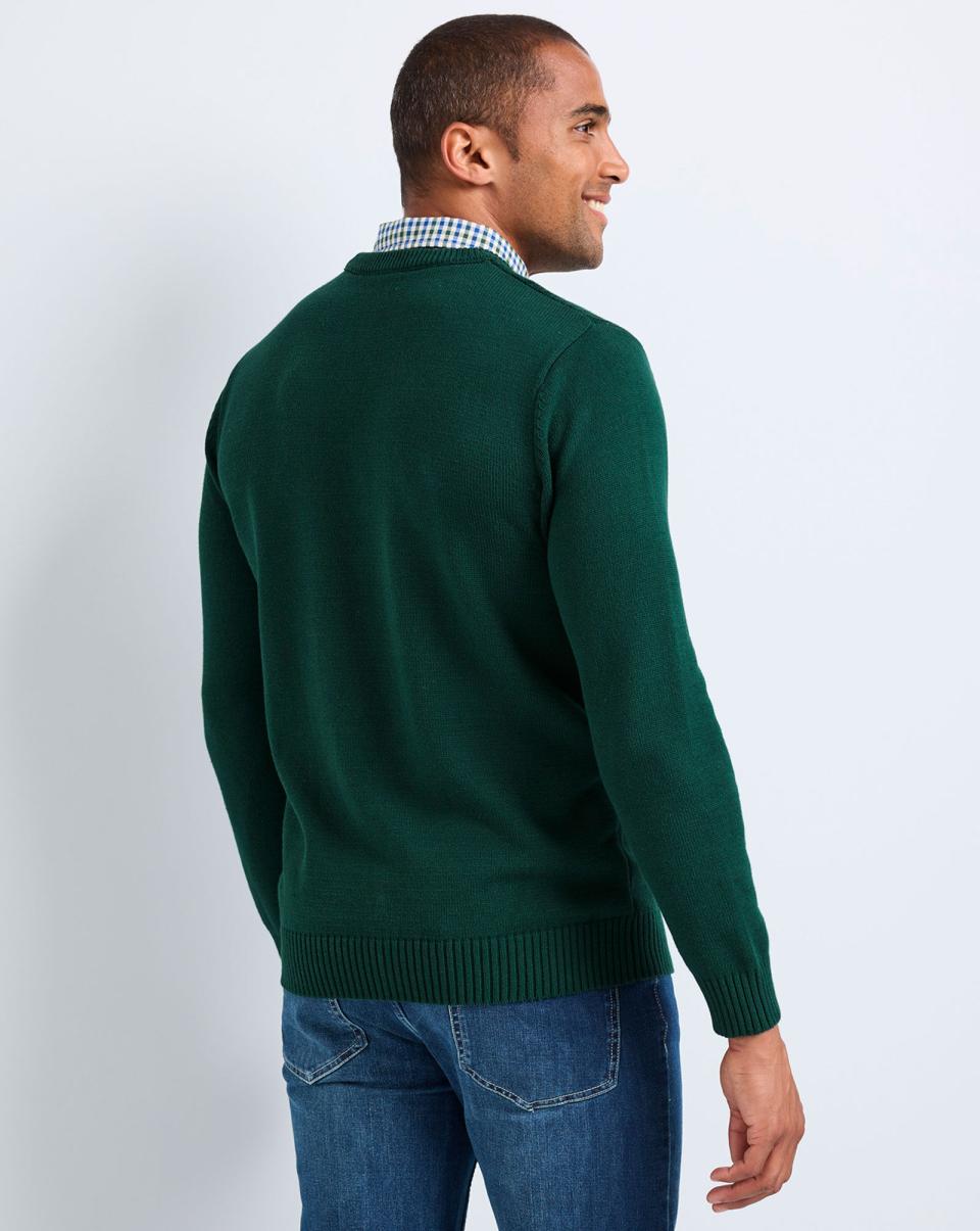 Dark Emerald Men Crew Neck Cable Mock Shirt Jumper Cotton Traders Knitwear Trendy - 1