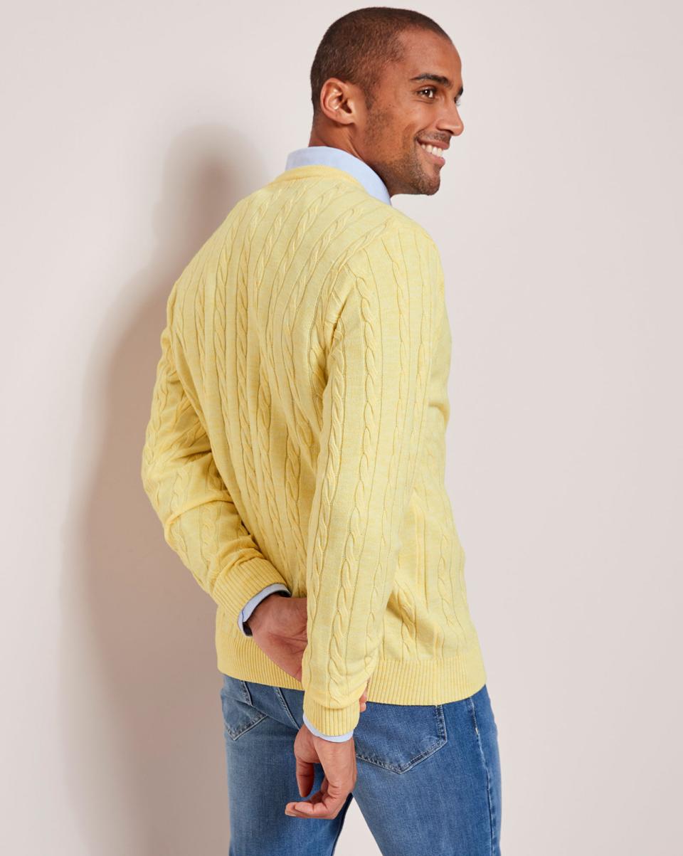 Luxury Soft Touch Cable Jumper Soft Lemon Men Cotton Traders Knitwear Final Clearance - 1