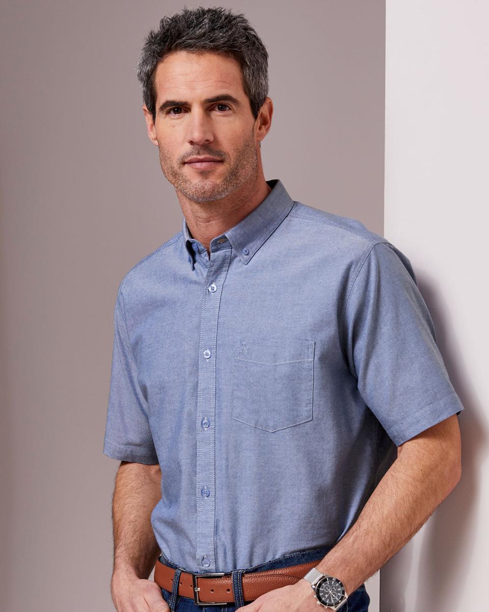 Men Eco-Friendly Cotton Traders Short Sleeve Oxford Shirt Shirts Twilight