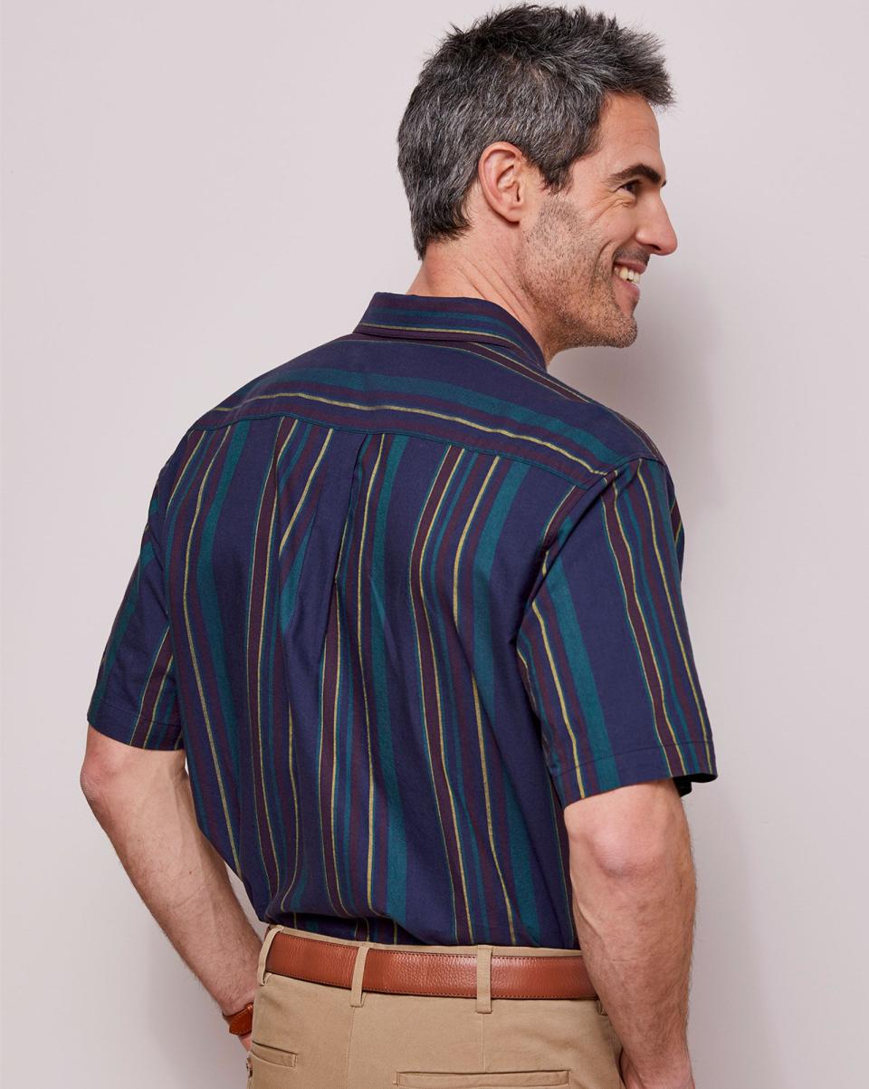 Shirts Burgundy Men Cotton Traders Online Short Sleeve Patterned Oxford Shirt - 1