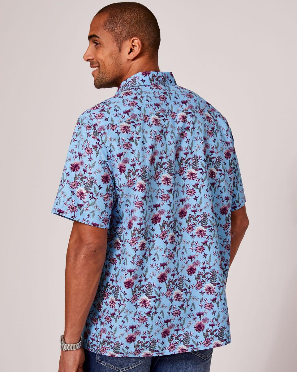 Short Sleeve Soft Touch Print Shirt Shirts Made-To-Order Dusty Blue Men Cotton Traders - 1