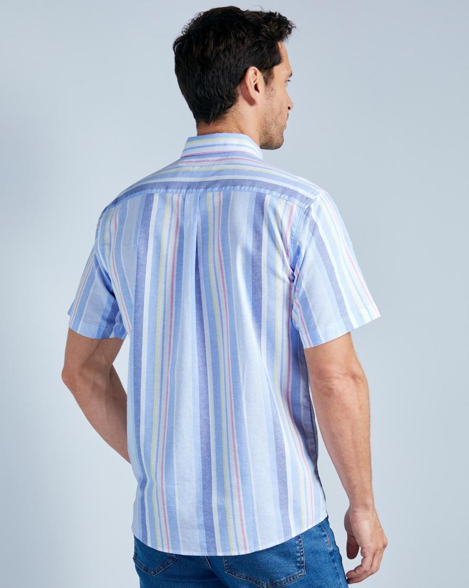 China Blue Cotton Traders Shirts Fashion Short Sleeve Patterned Oxford Shirt Men - 3