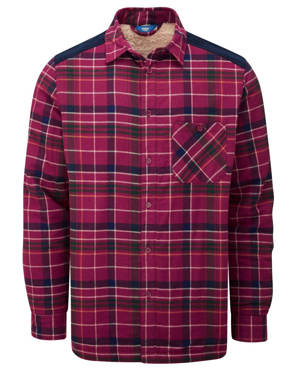 Men Fleece-Lined Shirt 2024 Cotton Traders Dark Damson Shirts - 1